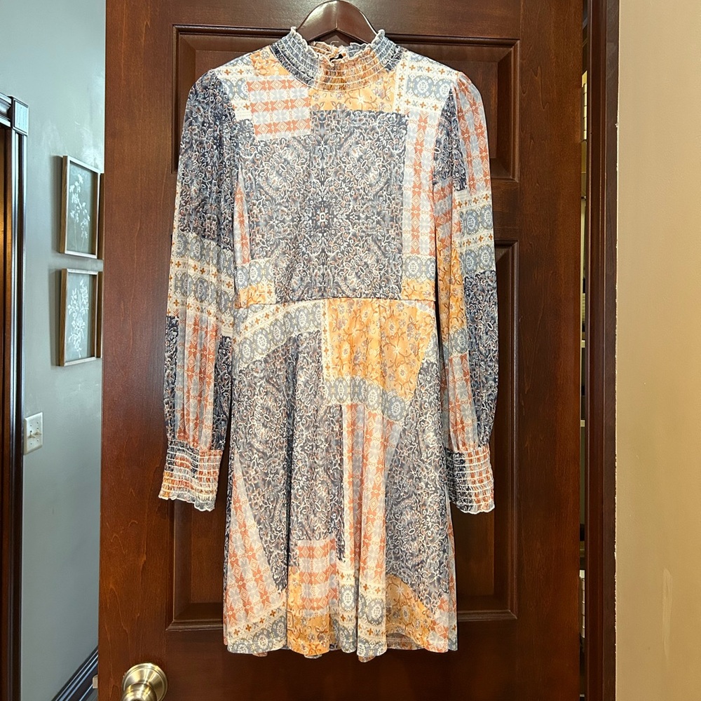 Mikey & Joey Boho‎ Patchwork Long Sleeve Smocked Dress Size L